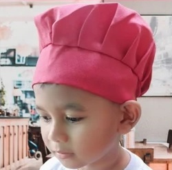 Topi Chef Koki Anak Custom Bordir Nama - Maron