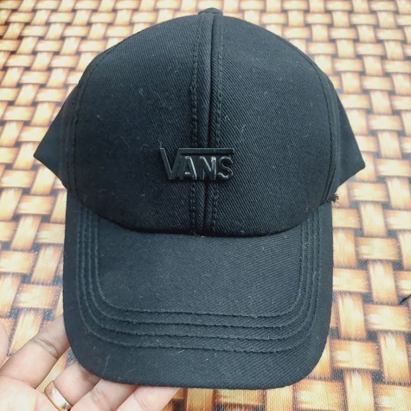 Topi Baseball Black Keren Patch PIN Jahit Rantai - Vans Hitam