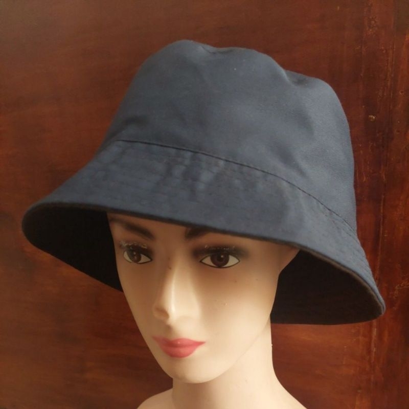 Topi Bucket Polos Dewasa Bolak Balik Warna - Navy x Hitam