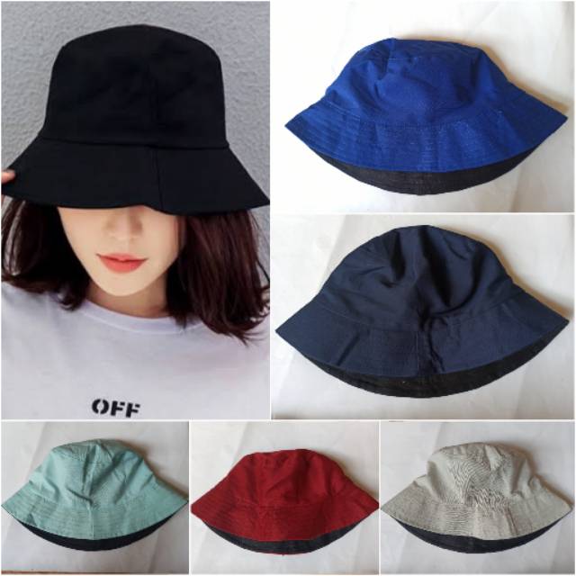 Topi Bucket Polos Dewasa Bolak Balik Warna