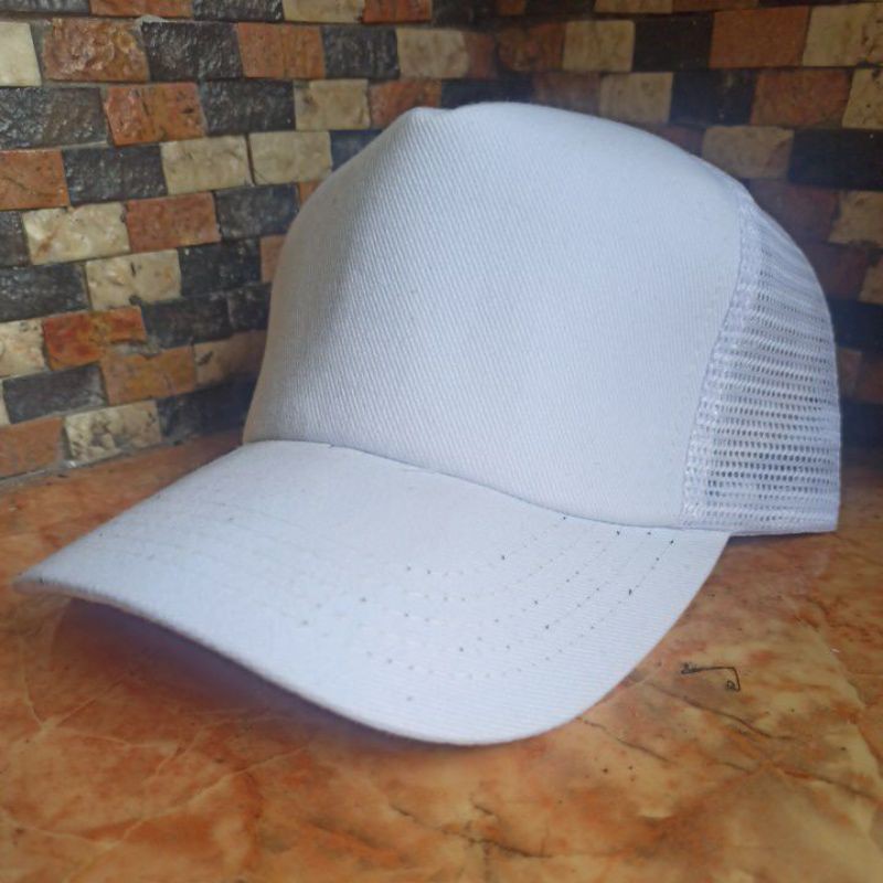 Topi Trucker Polos Premium - Putih