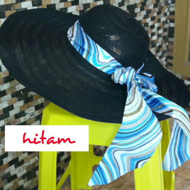 Topi Pantai Lebar Nylon Anti Air - Hitam