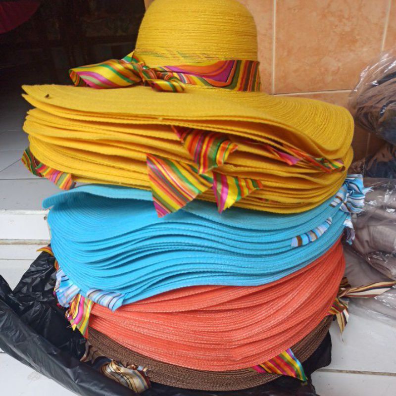Topi Pantai Lebar Nylon Anti Air - Kuning